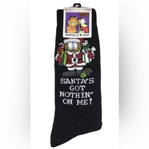 Garfield Crew Socks 1 Pair Men 6.5-12 Black w Santa Got Nothin' On Me! Xmas NEW